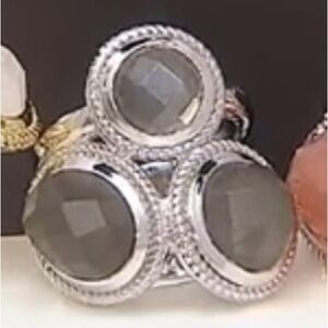 Affinity Gems 3-Stone Grey Moonstone 925 Sterling Silver Ring Size 5